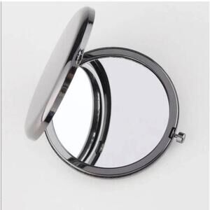 Gunmetal Black Grey Metal Compact Mirror Travel Purse Accessory New